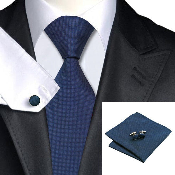 Blue Tie, Pocket Square, Cufflink Set